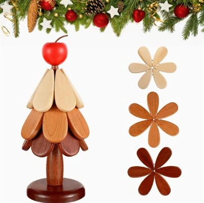 温かい料理用の木製クリスマスツリー鍋敷き 3 個セット